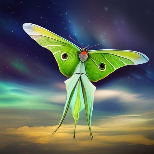 Giant Luna Moth Under Aurora Borealis Sky