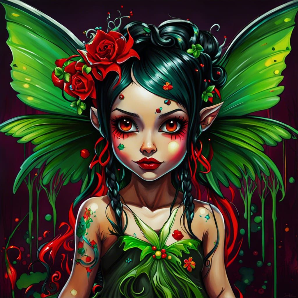 Demon Fairy Portrait in Grotesque Caricature Style