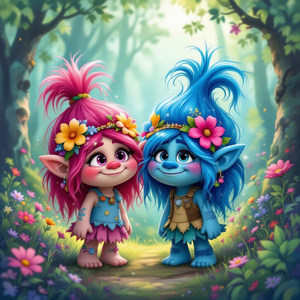Whimsical Furry Trolls in Dreamy Forest