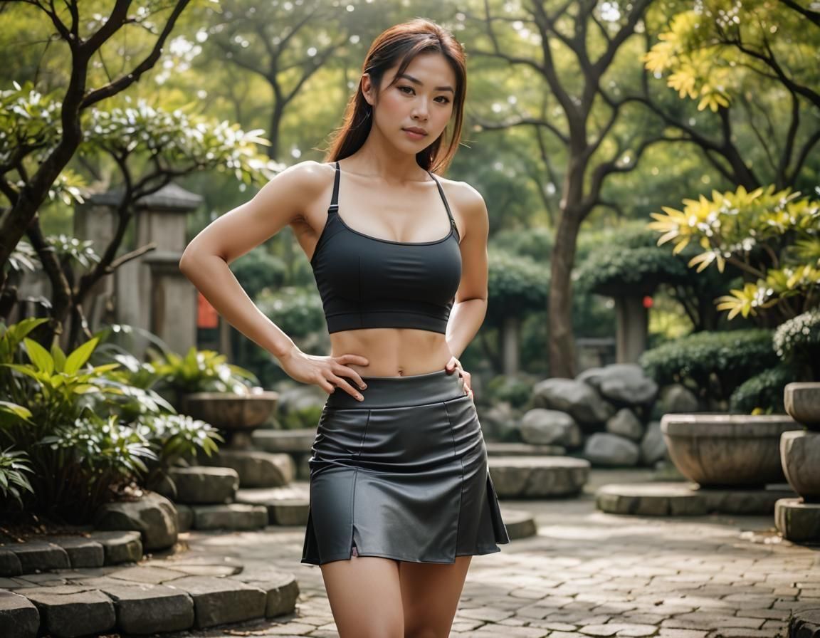 Toned Vietnamese Woman in Japanese Garden