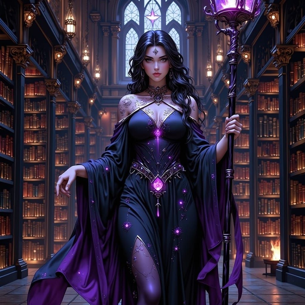 Mystical Librarian in Ancient Fantasy Setting