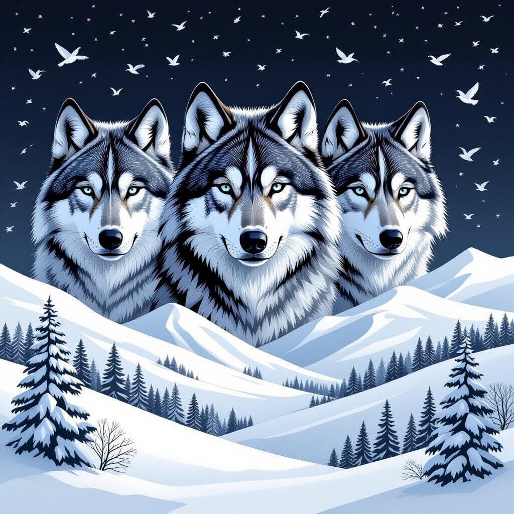 three wolves