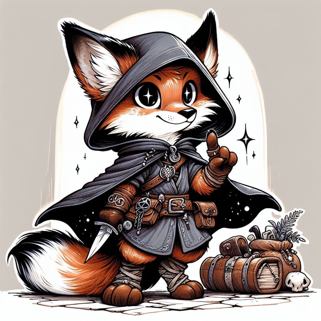 Fox Rogue Ready for Adventure, Brush Pen Drawing