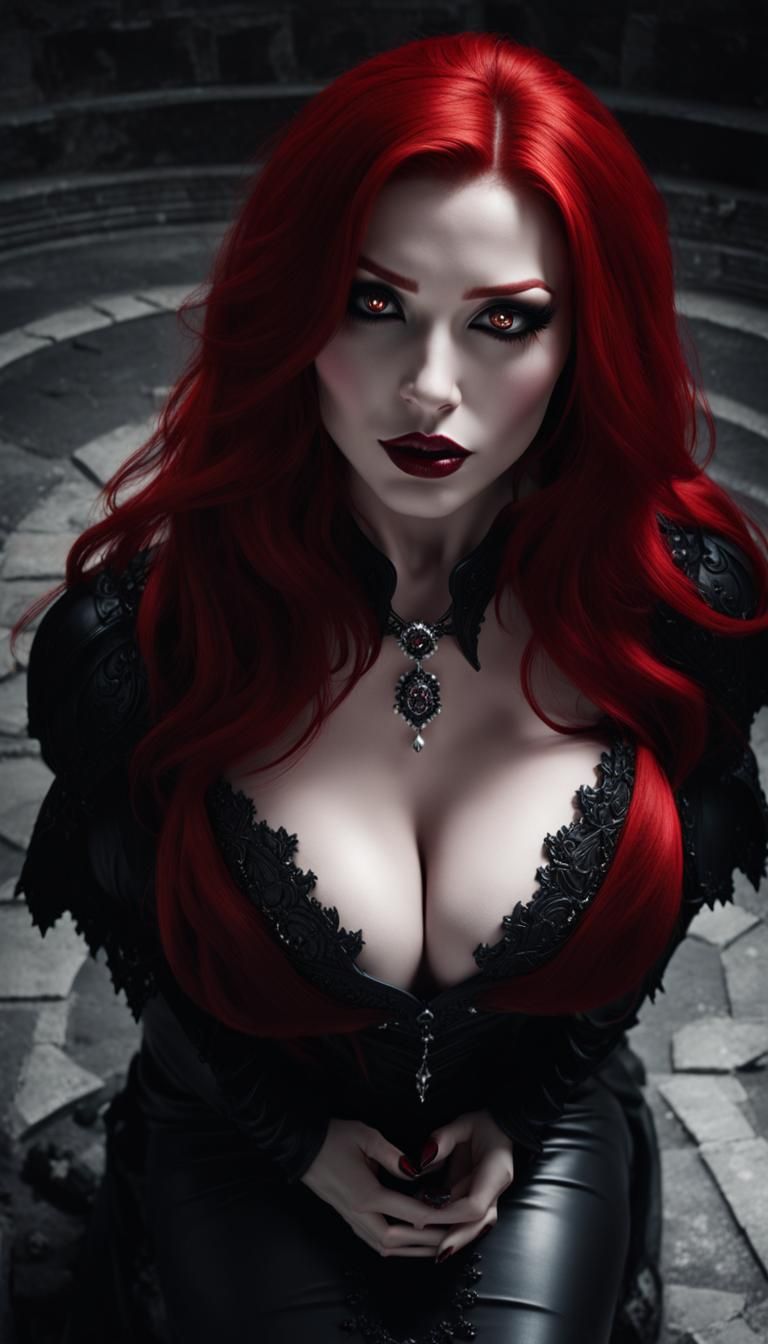 Redhead Vampire in Gothic Castle, Dark Fantasy