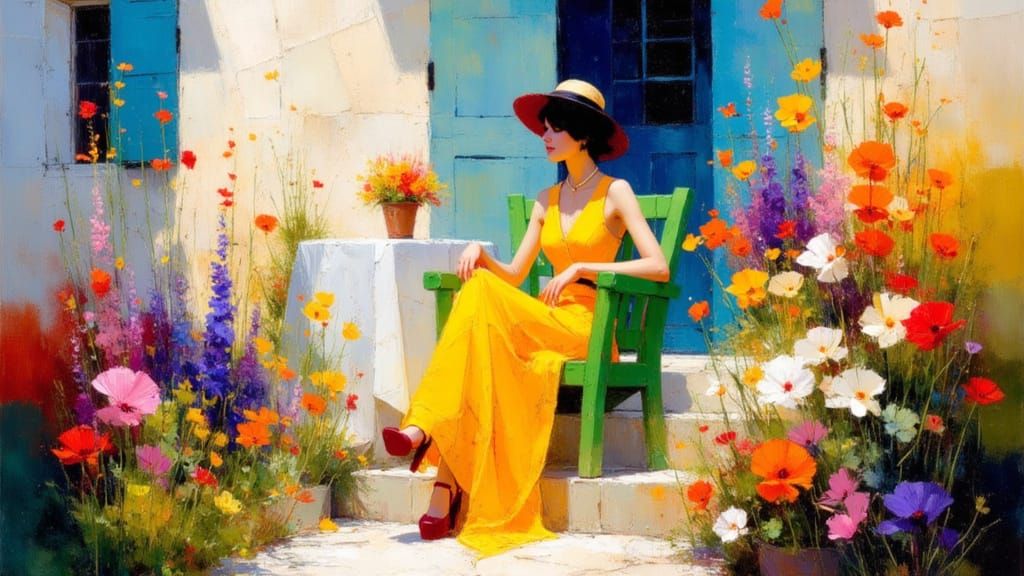 Elegant Woman with Flowers in Surreal Pop Art Style