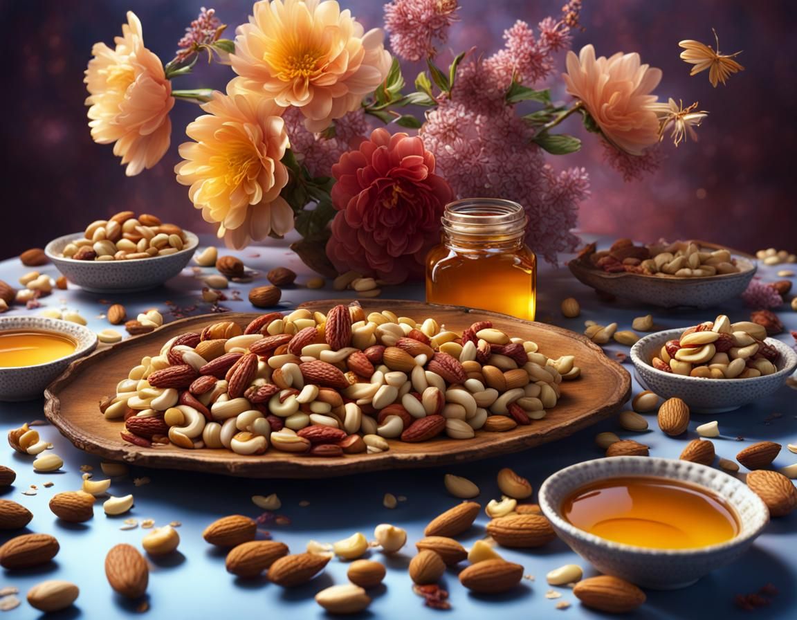 Mixed Nuts and Honey Still Life, Detailed Matte Painting
