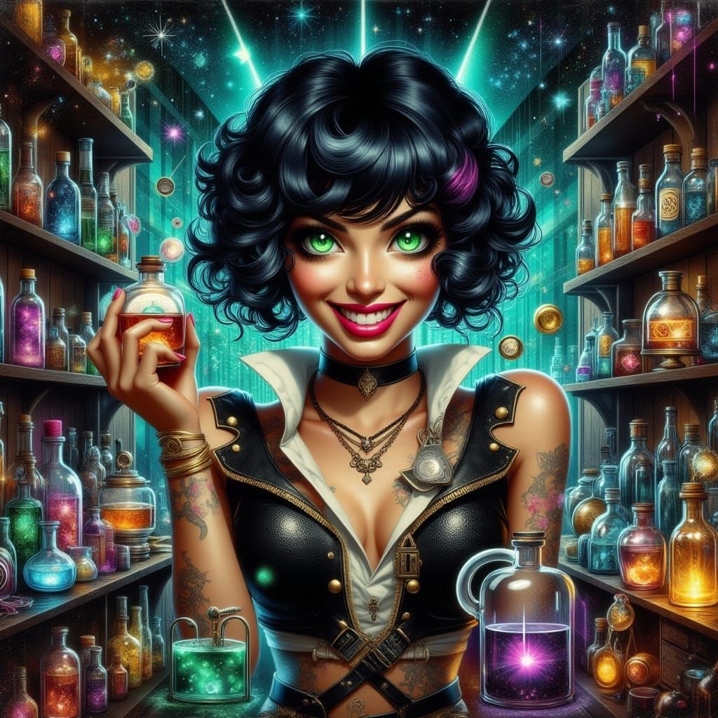 Apothecary Woman in Mixed Media Digital Art