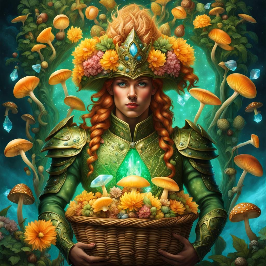 Bioluminescent Fairy in a Basket, Hyperreal Fantasy