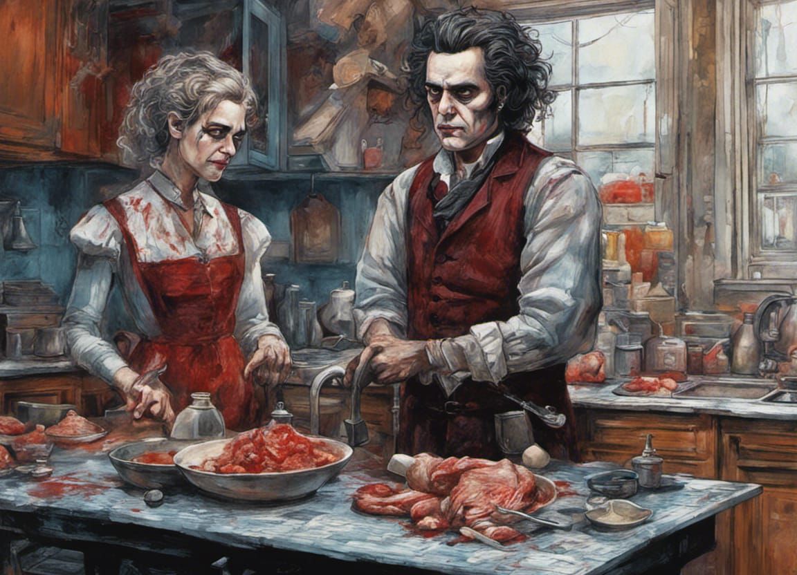 Sweeney Todd and his wife making pie