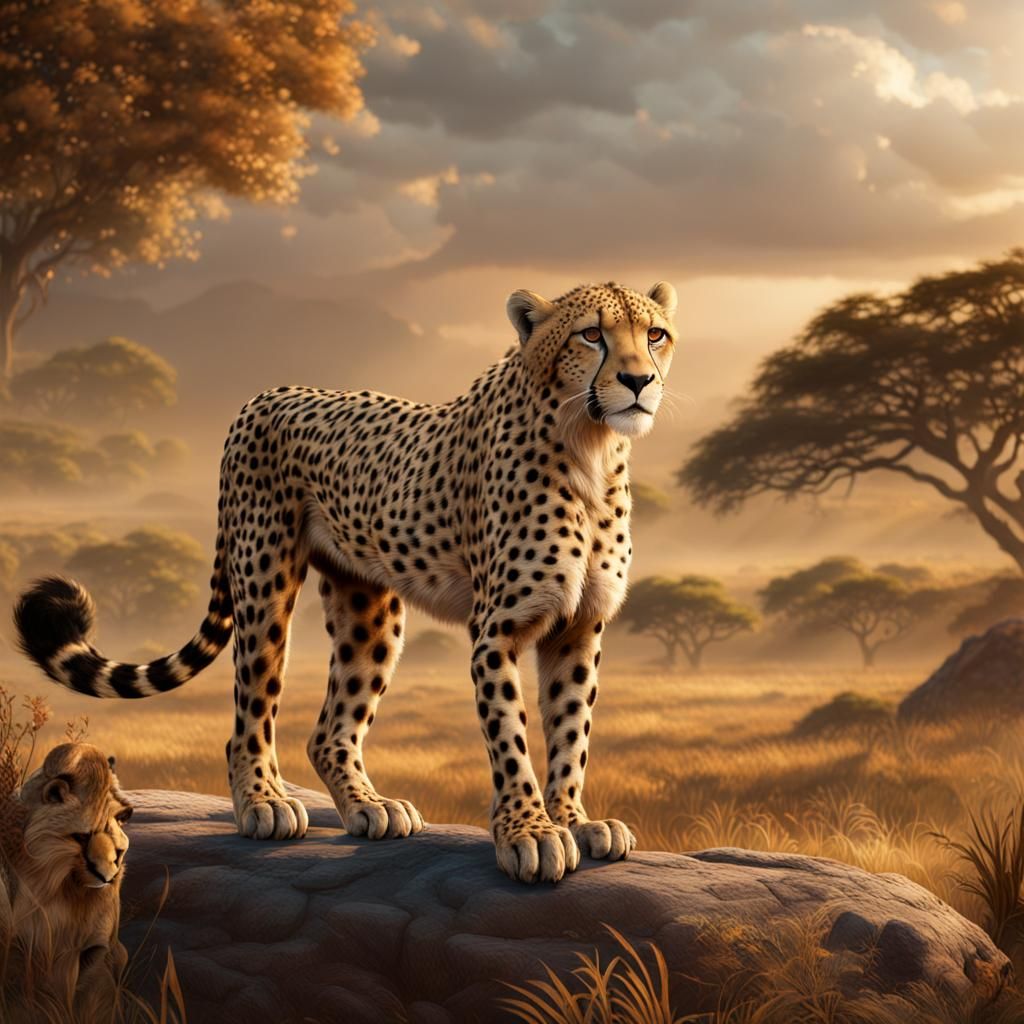 cheetah in south africa with a lion