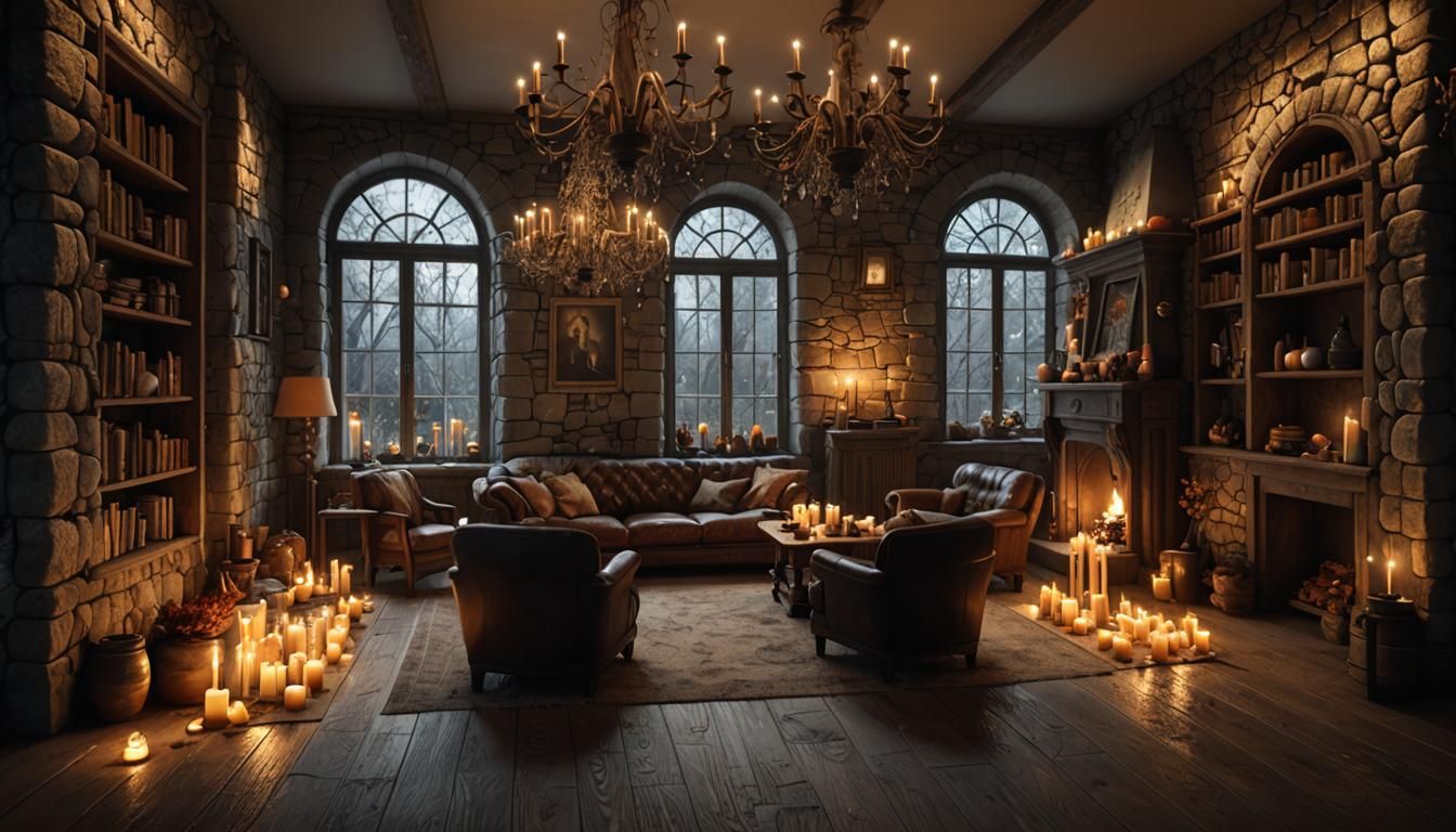 Dimly Lit Autumn Living Room in Hyper-Realistic 3D