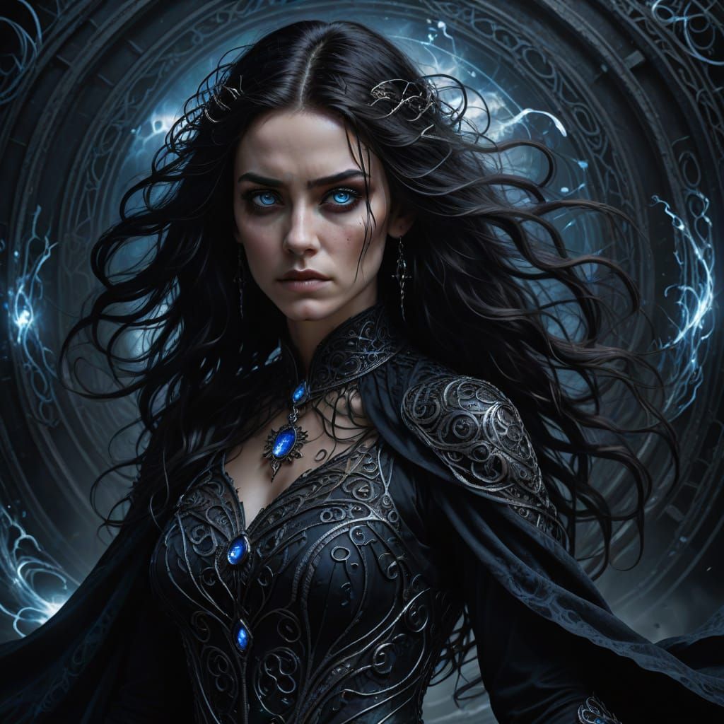 Ethereal Gothic Goddess Embracing Dark Energy