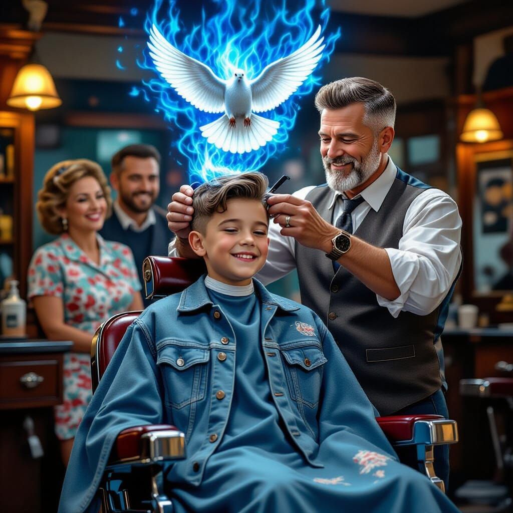 Boy's First Haircut: A Heartwarming Barbershop Scene