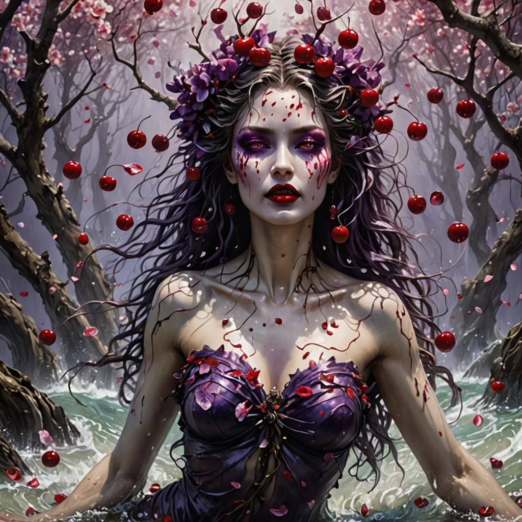 Dryad Emerges from Cherry Petal Ocean