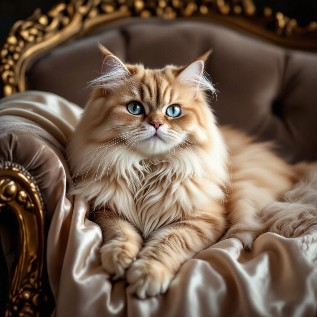 Regal Persian Cat on Velvet Chaise Lounge