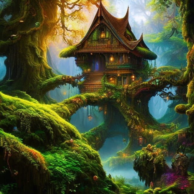Enchanted Tree Village in a Fantasy World