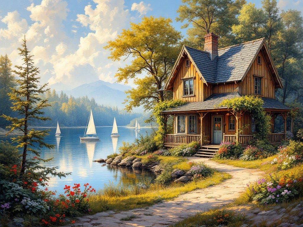Warmth of a Secluded Lake House in Golden Light
