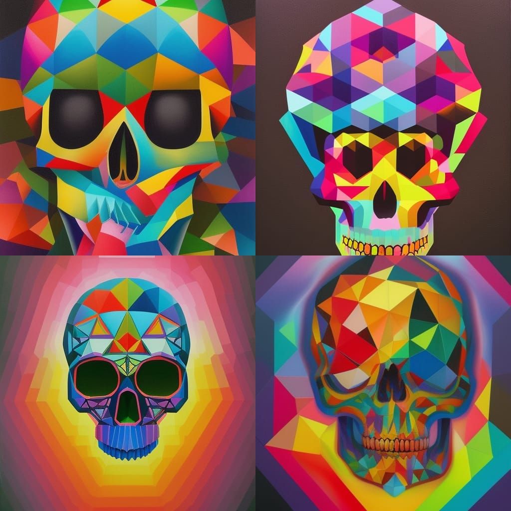 Skull Oil Painting in Pop Surrealism Style