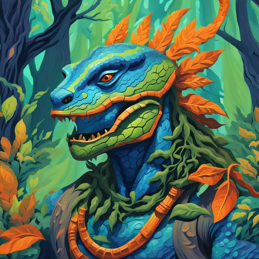 Lizardfolk Luchador Dryad in Mystical Forest