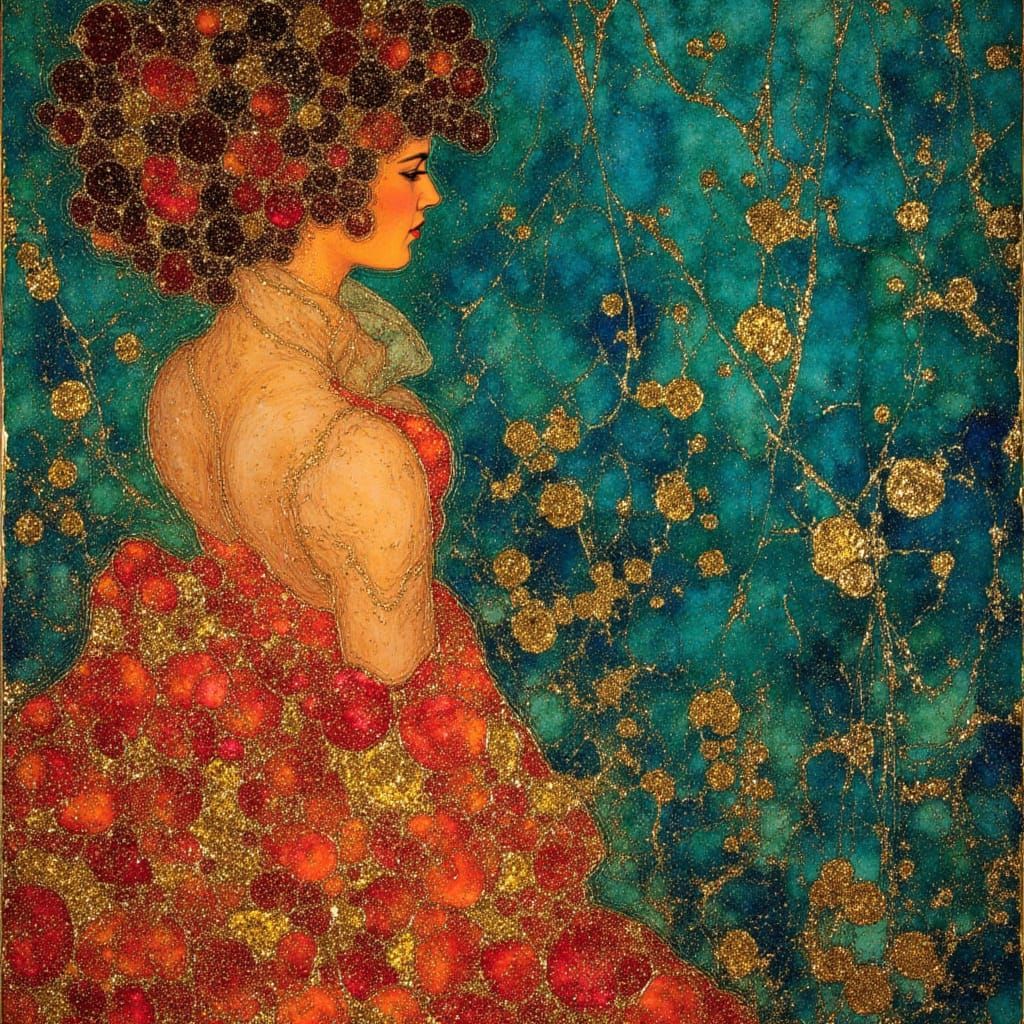 Ocean Goddess in Klimt Style with Gold, Teal, and Crimson