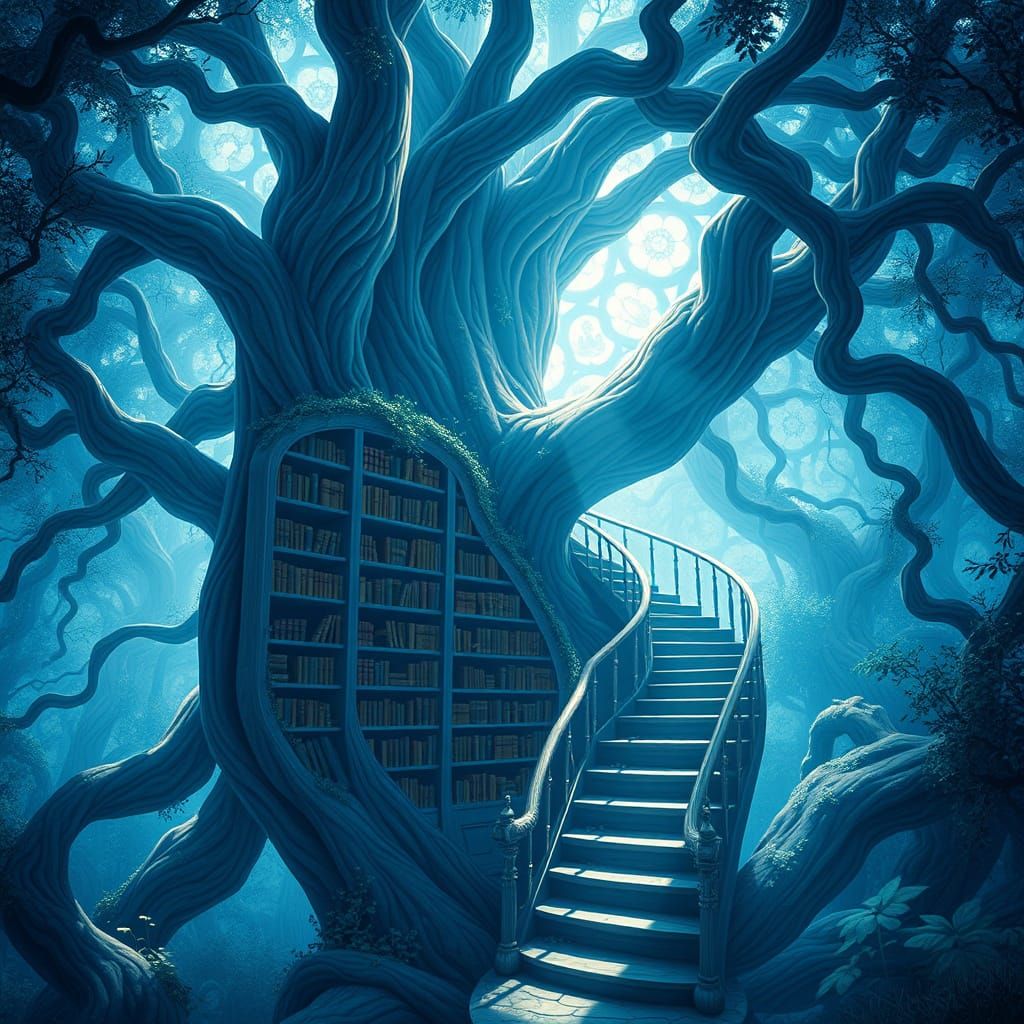 Blue Hidden Library in Ancient Tree