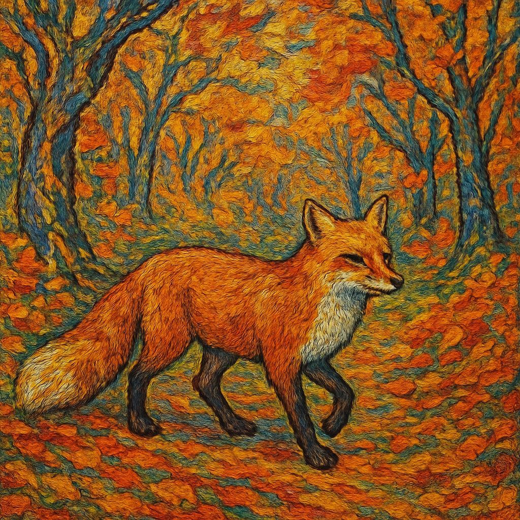 Fox in Autumn Forest: Van Gogh Style Tapestry