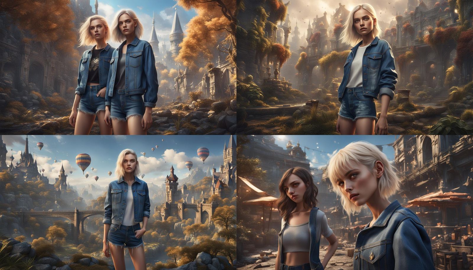 Blonde and Brunette in Denim Shorts: Detailed Matte Painting