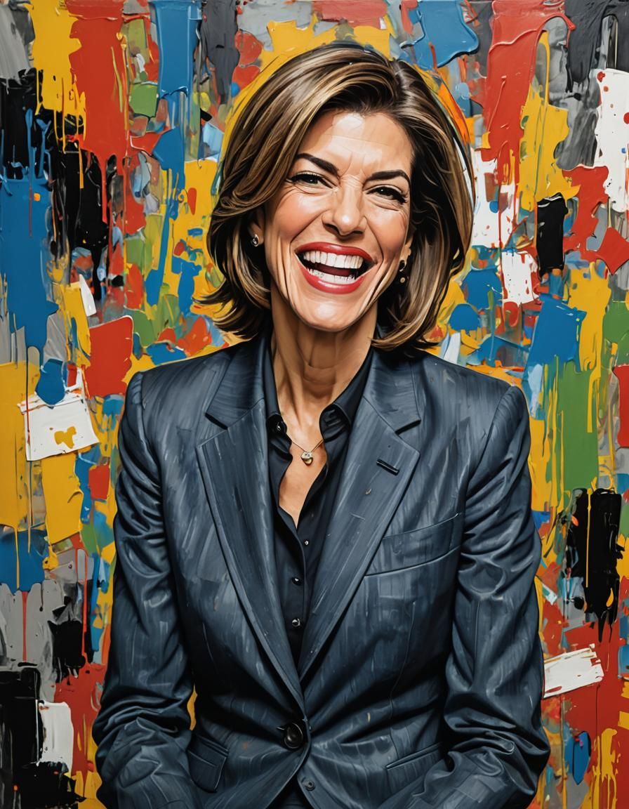 Laughing Woman Portrait in Warhol Style Oil Painting