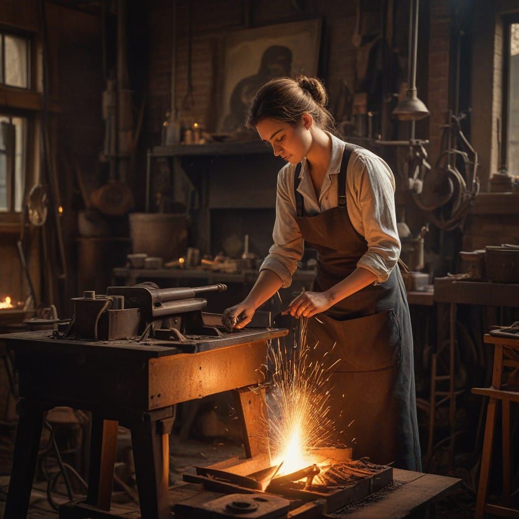 Ethereal Blacksmith in Warm Golden Light