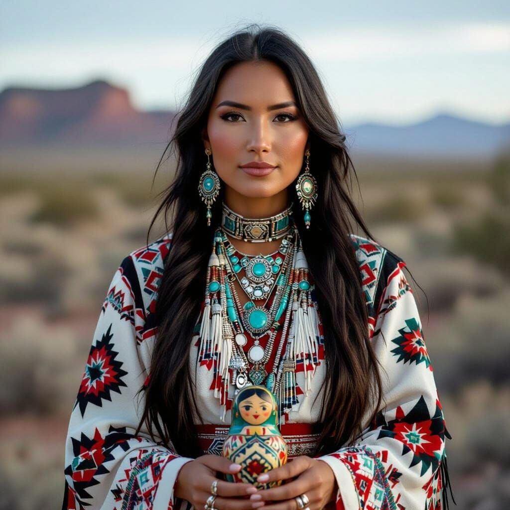 Navajo Woman with Nesting Doll in Traditional Style
