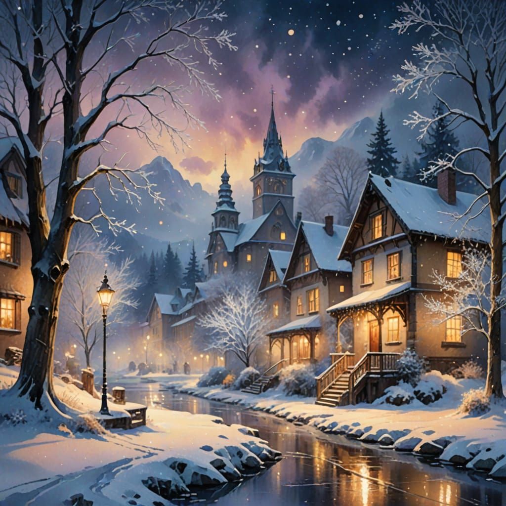 Dreamy Winterscape in Watercolor Style