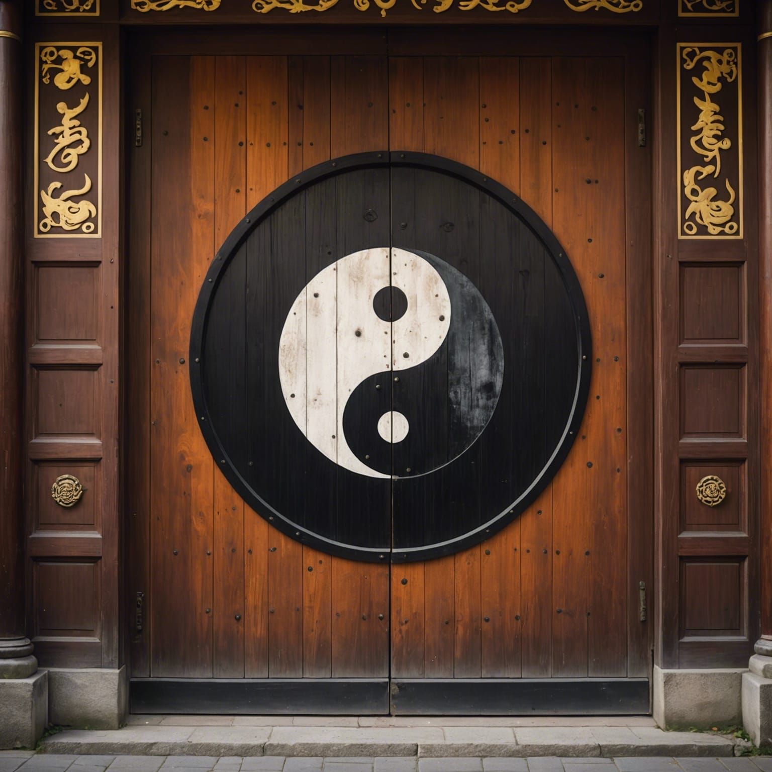 Yin Yang Symbol on Shrine Doors: Professional Photography