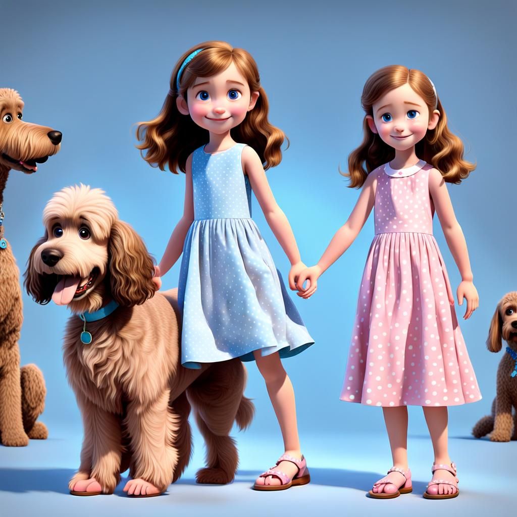 Girl and Labradoodle in Pixar-Inspired 3D Animation