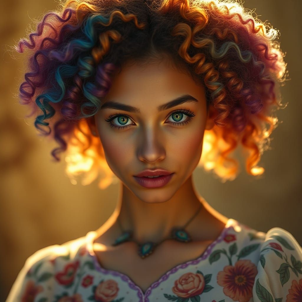 Colorful Portrait of Woman with Emerald Eyes