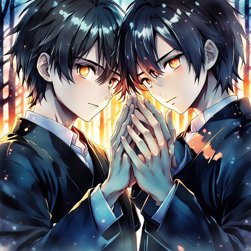 Romantic Anime Couple's Hands in Watercolor Style