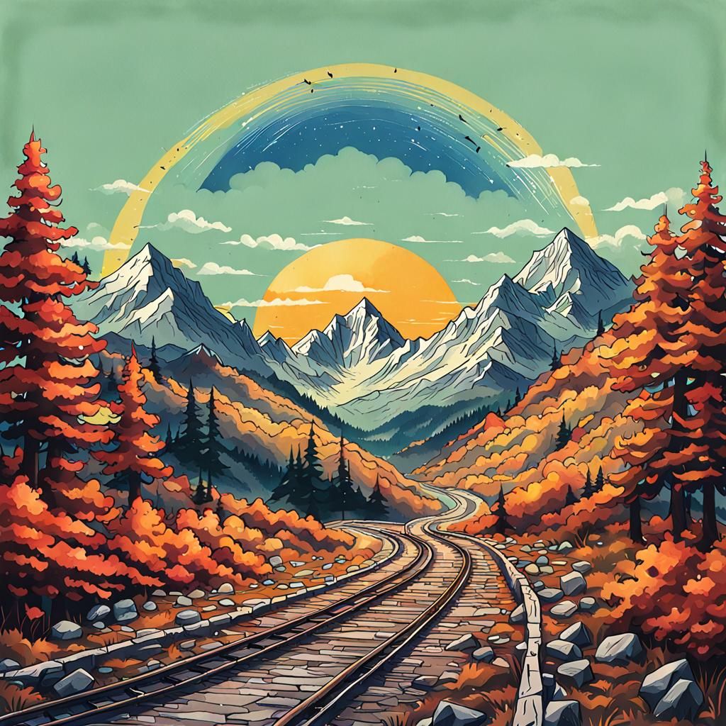 Stylized Mountain Landscape in Vivid Colors