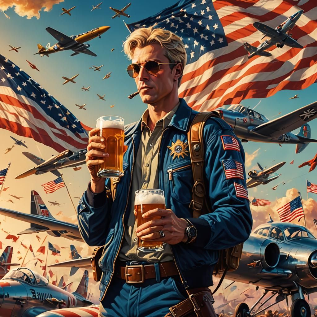 Surrealist American Dream with Beer and Retro Planes