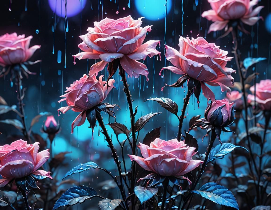 Neon Dreams: Holographic Watercolor in Anime Style