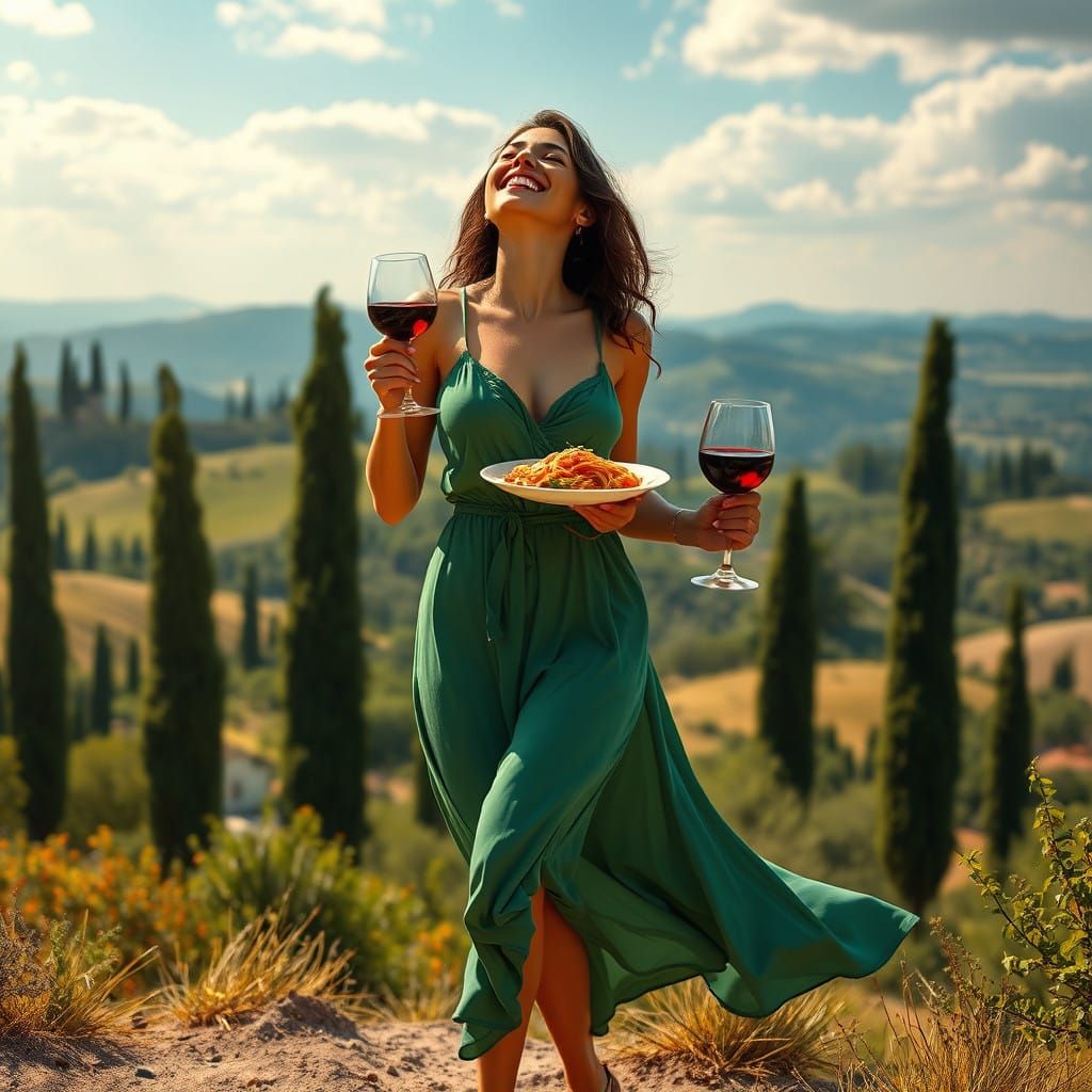 La Dolce Vita Landscape with Elegant Woman