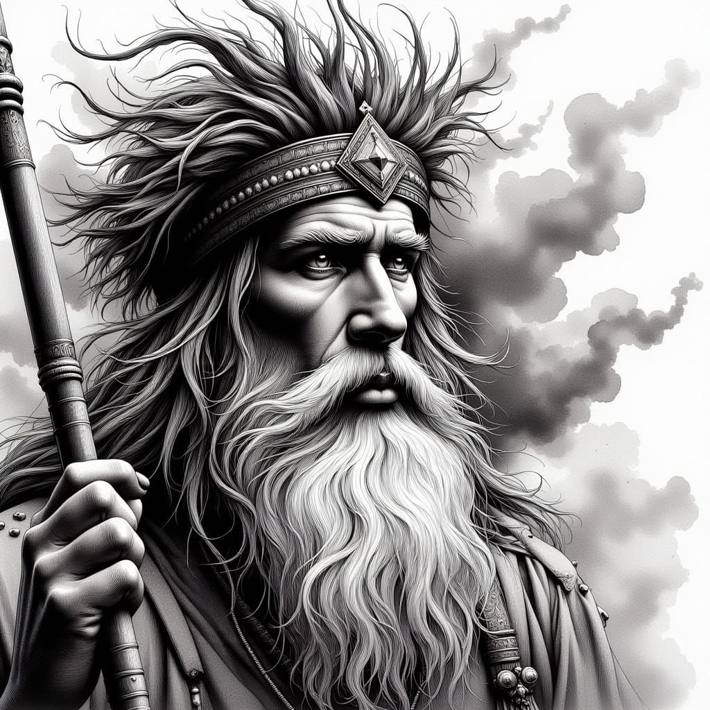 Viracocha the Creator God in Watercolor Ink