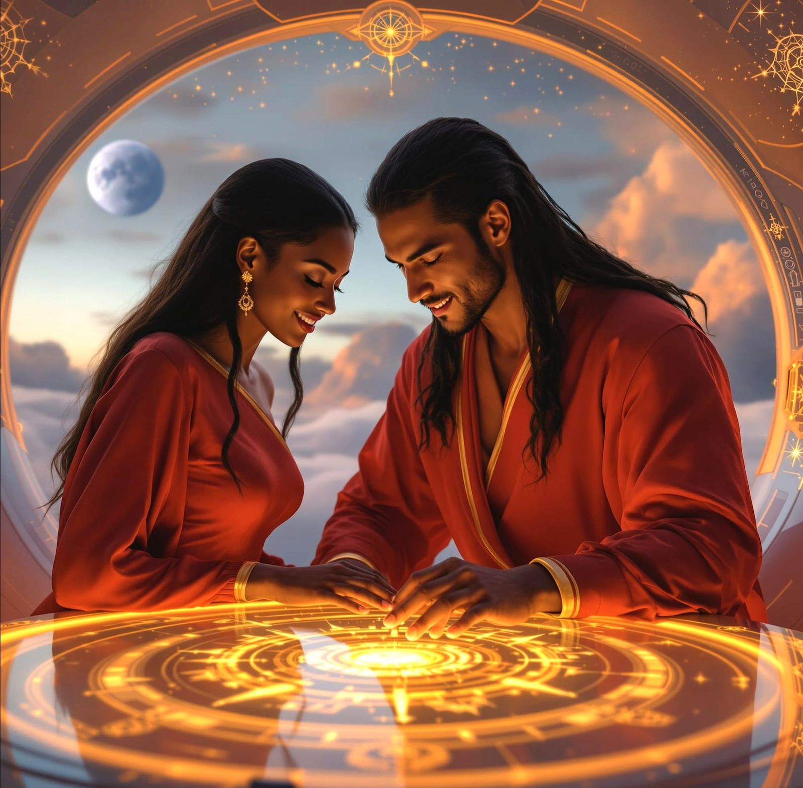 Ethereal Couple in Futuristic Spaceship