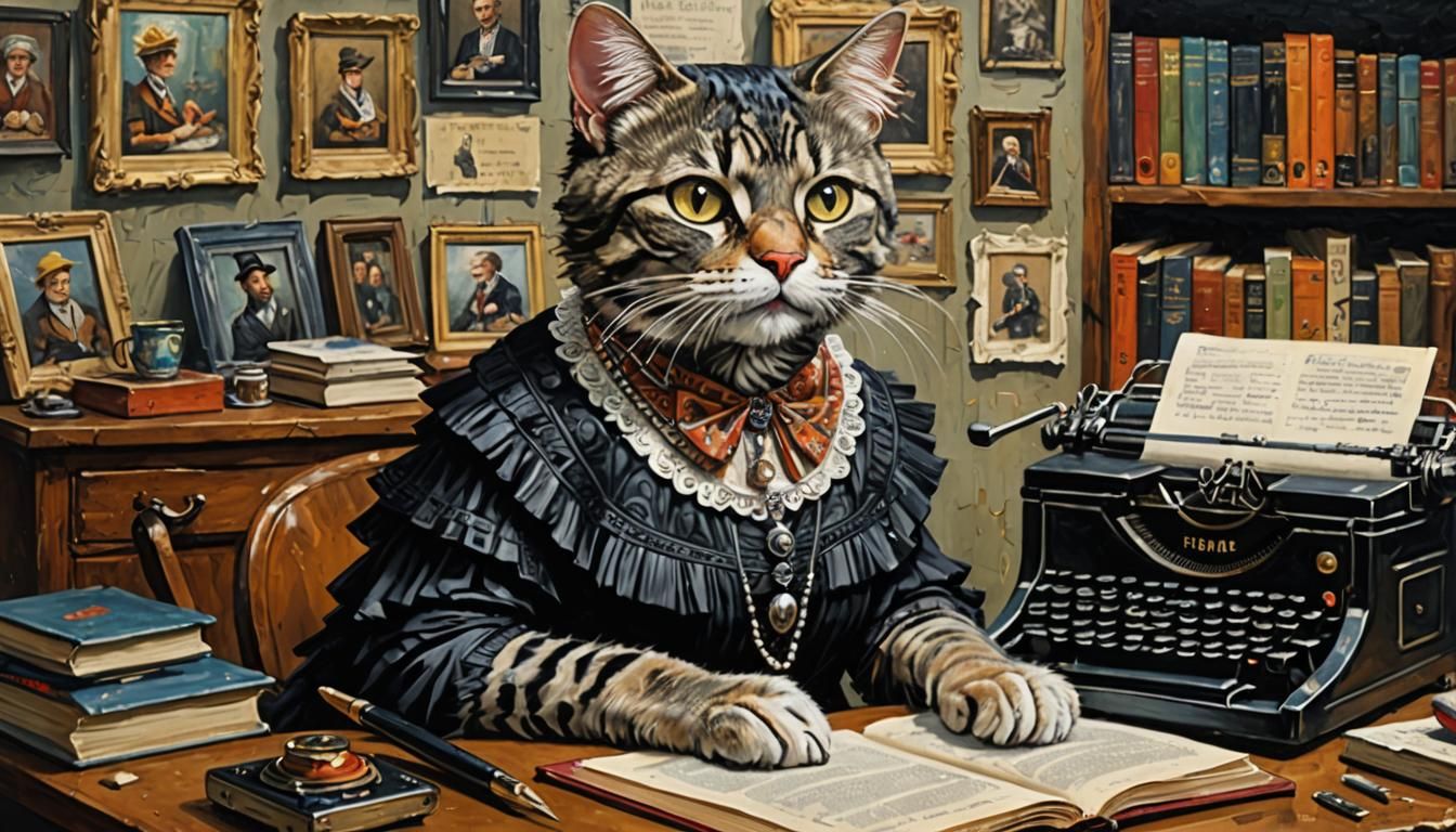 Anthropomorphic Cat Flapper in Impasto Painting