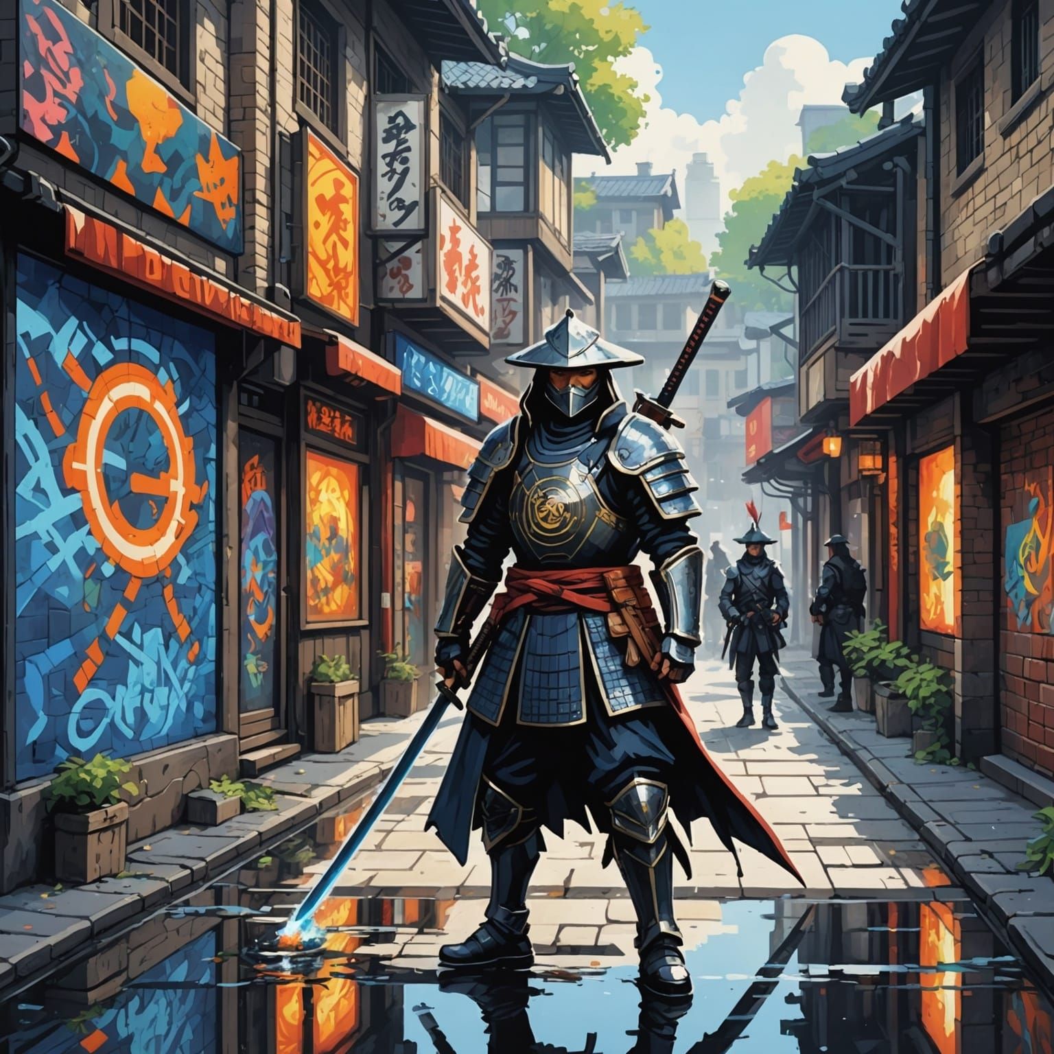 Medieval Samurai in Sci-Fi Anime Pixel Art