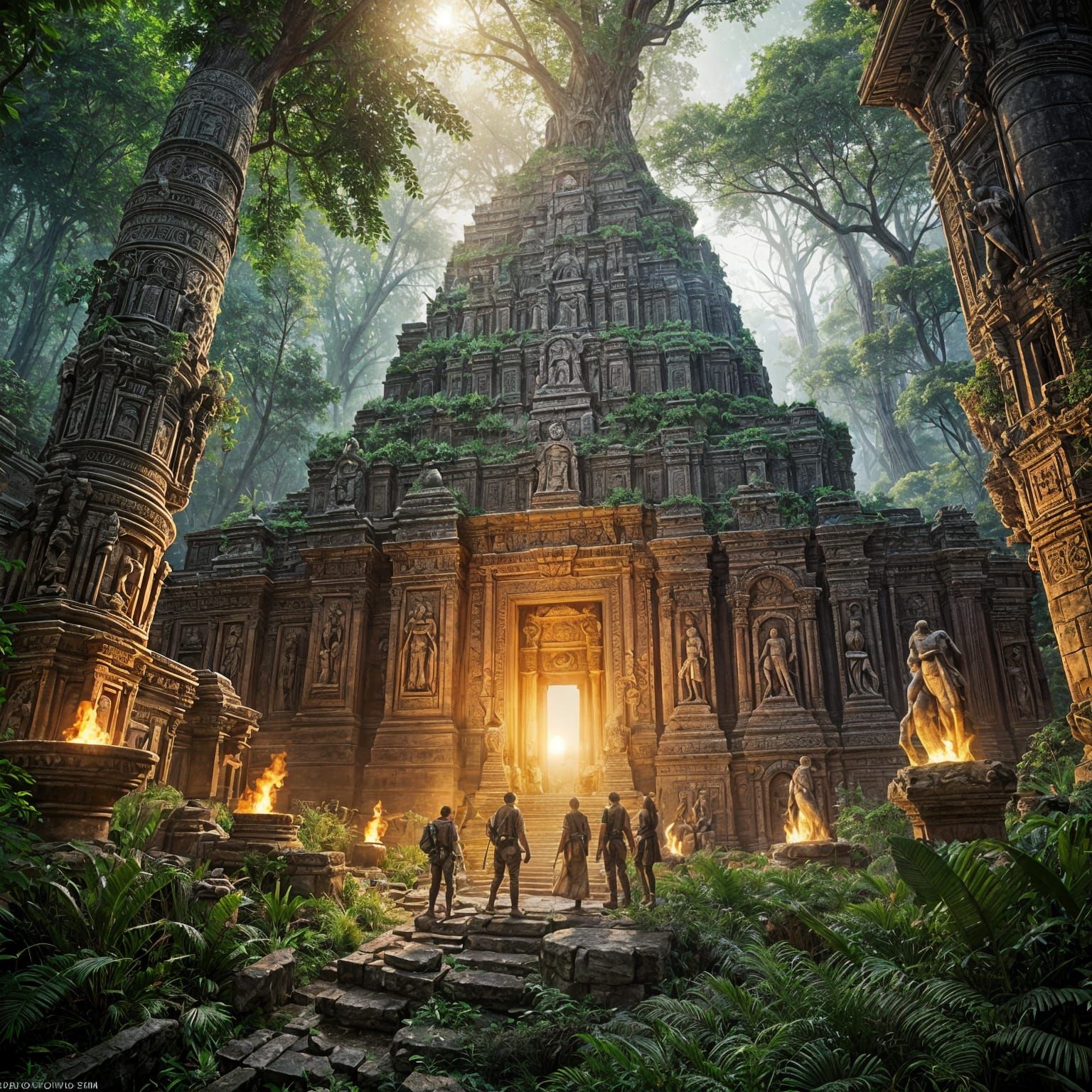 Explorers Discover Ancient Temple Ruins at Sunset