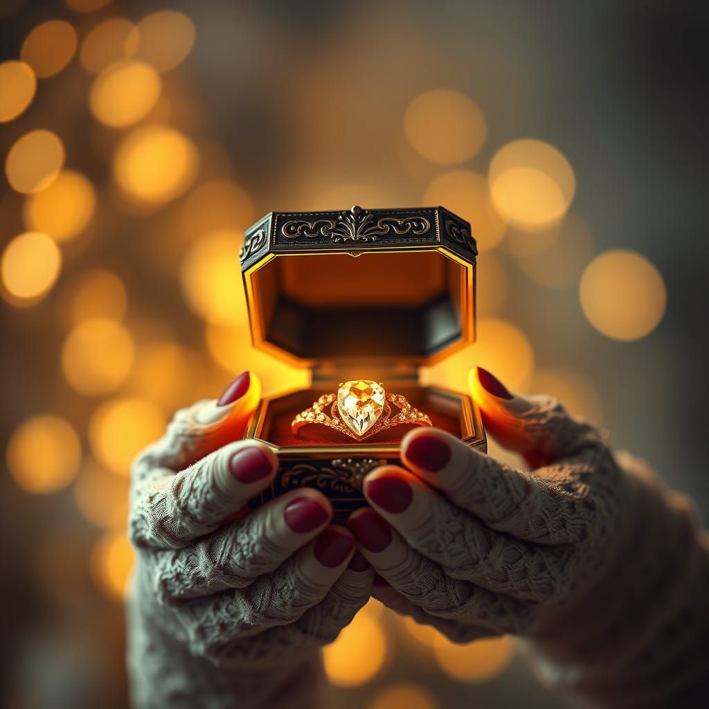 Elegant Woman Holds Radiant Diamond Necklace in Golden Winte...
