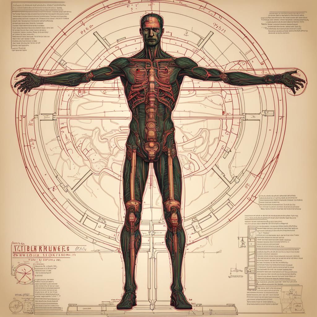 Cyberpunk Vitruvian Man in Gritty Style