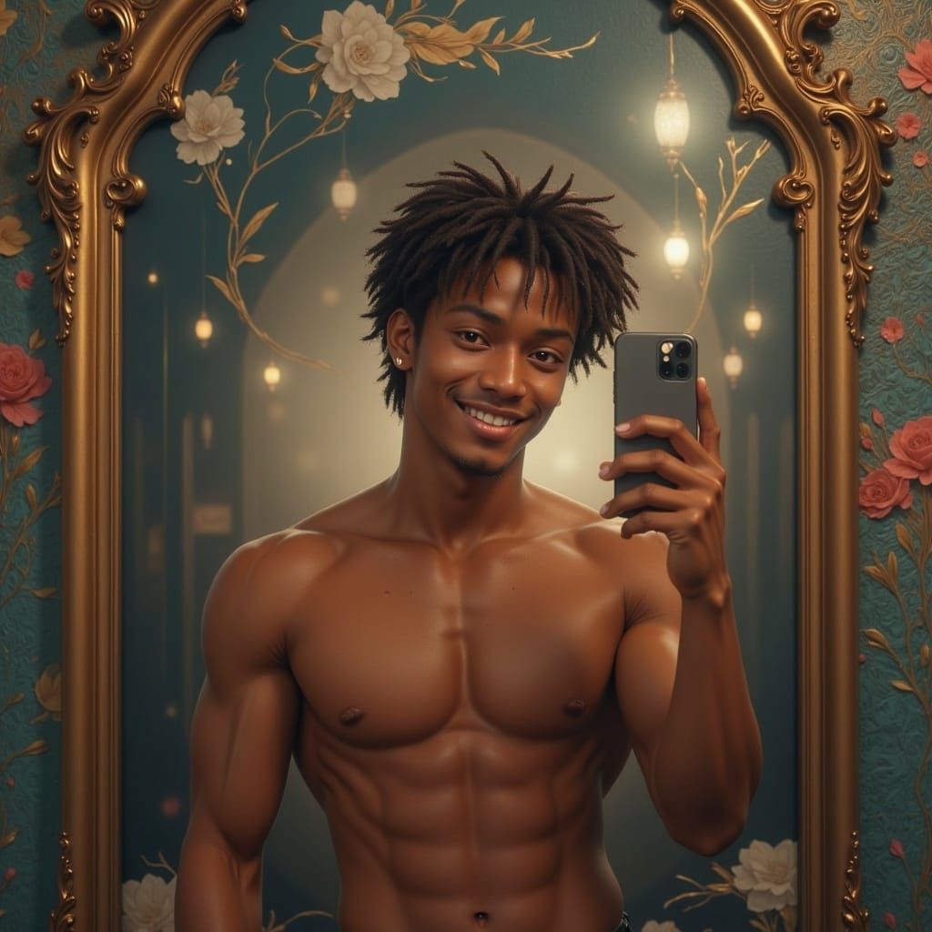 Charming Black Man Selfies in 3D Anime Style
