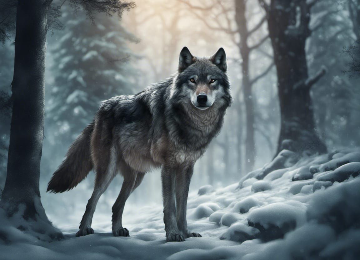 Wolf in Snowy Forest: Epic Digital Painting