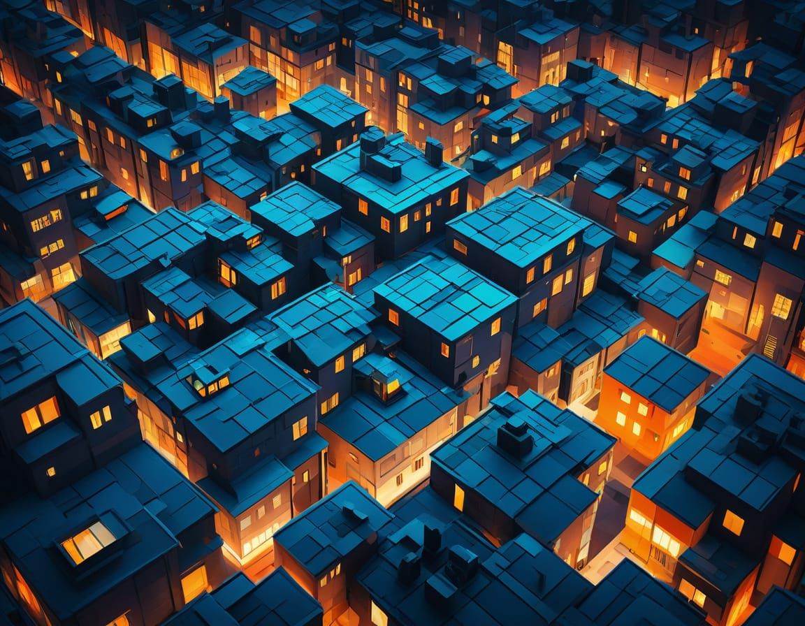 Cubist Townscape in Geometric Abstraction Style