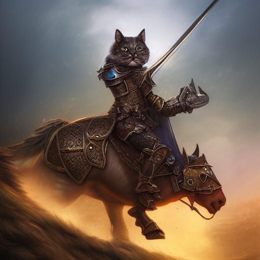 Cat Warrior on Horseback: Fantasy Concept Art